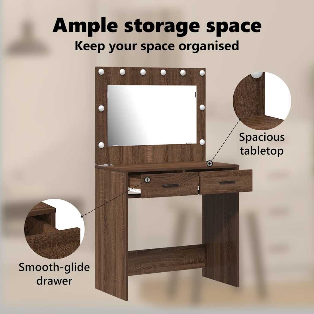 Dressing Table Brown Oak 78.5 x 41 x 135 cm Engineered Wood