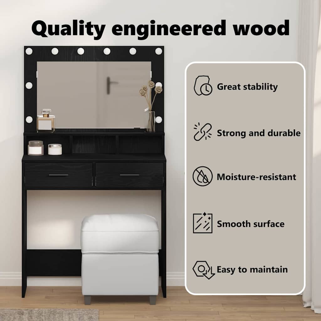 Dressing Table Black Oak 79 x 41 x 135 cm Engineered Wood