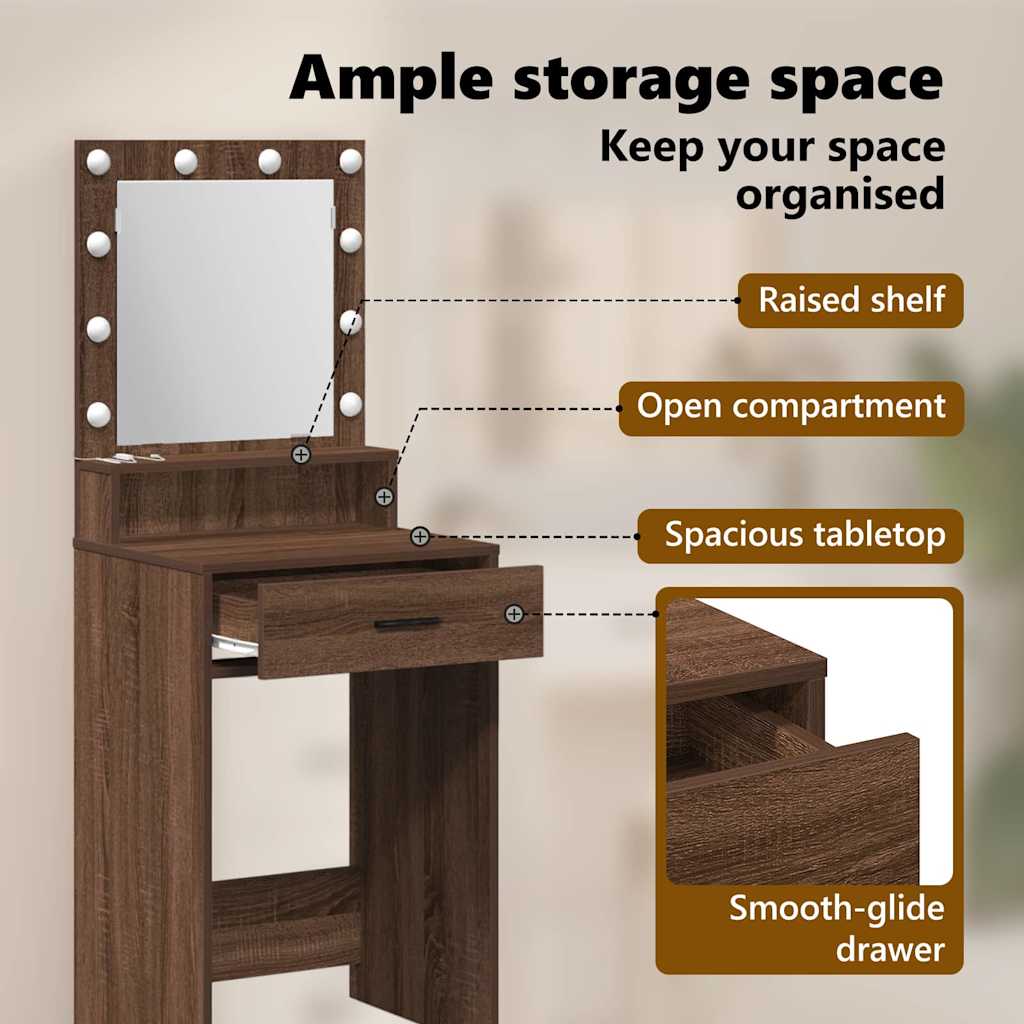 Dressing Table Brown Oak 50 x 41 x 135 cm Engineered Wood
