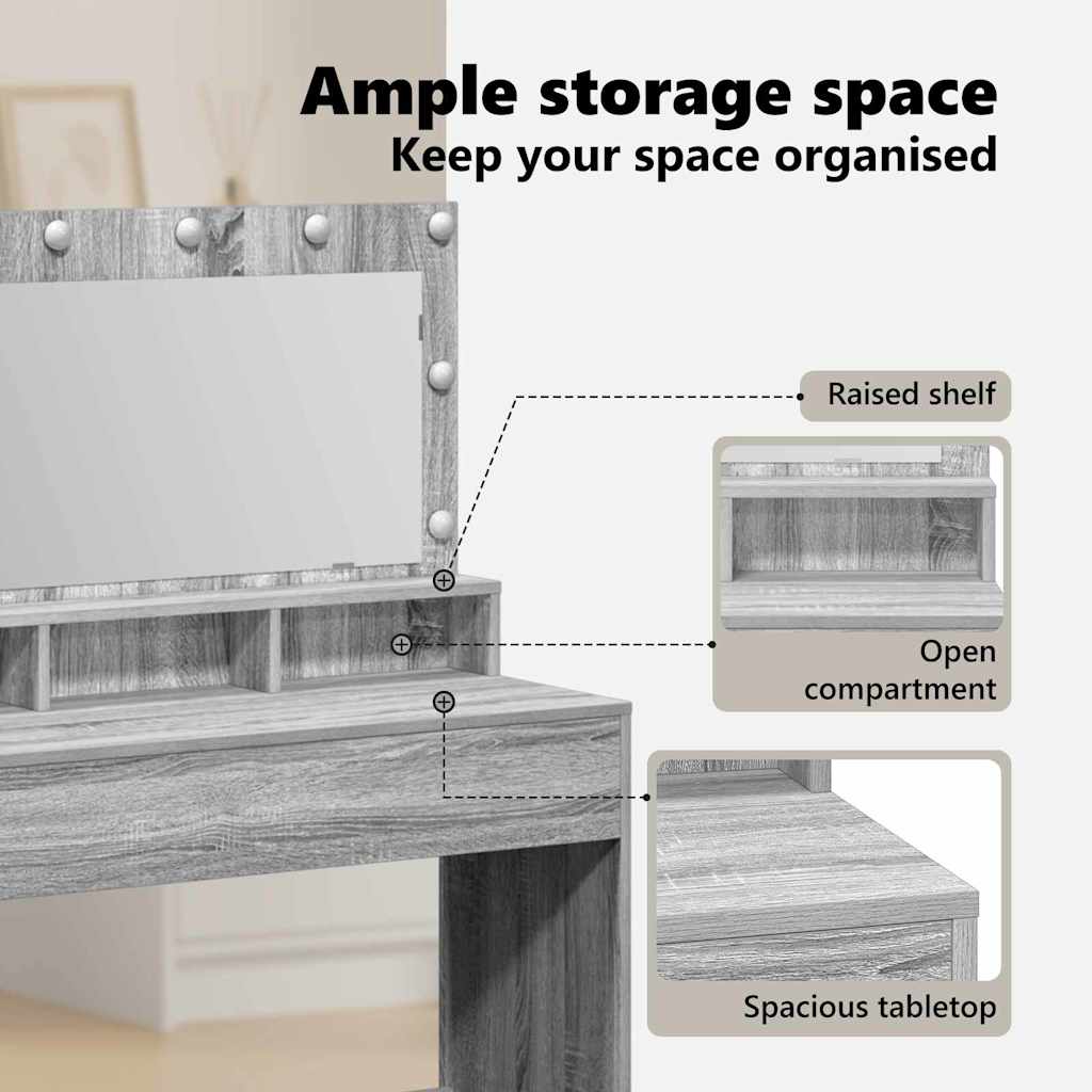 Dressing Table Grey Sonoma 100 x 41 x 135 cm Engineered Wood