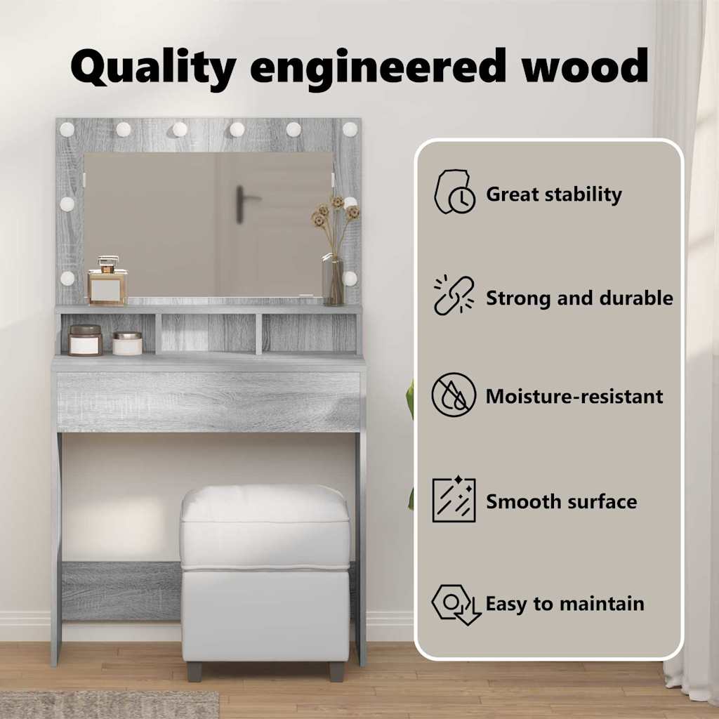 Dressing Table Grey Sonoma 78.5 x 41 x 135 cm Engineered Wood