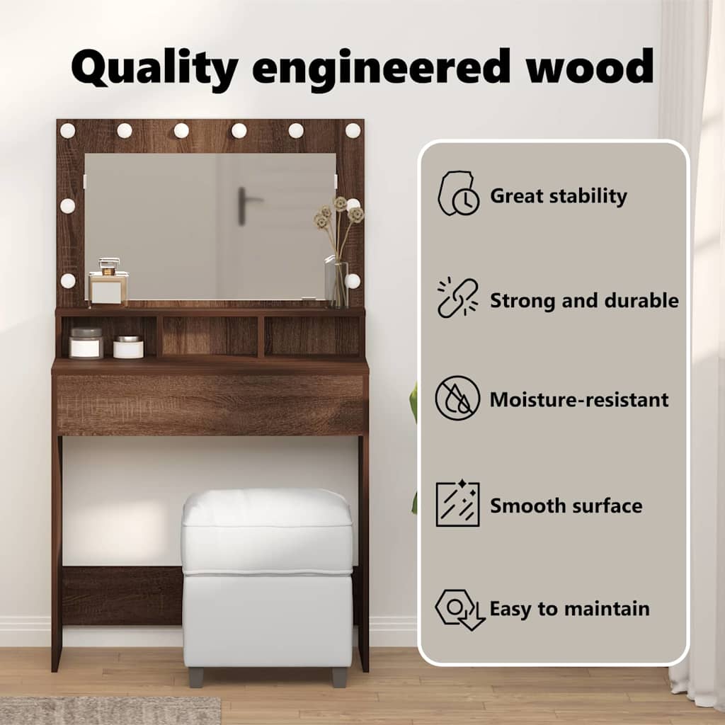 Dressing Table Brown Oak 75.5 x 41 x 135 cm Engineered Wood