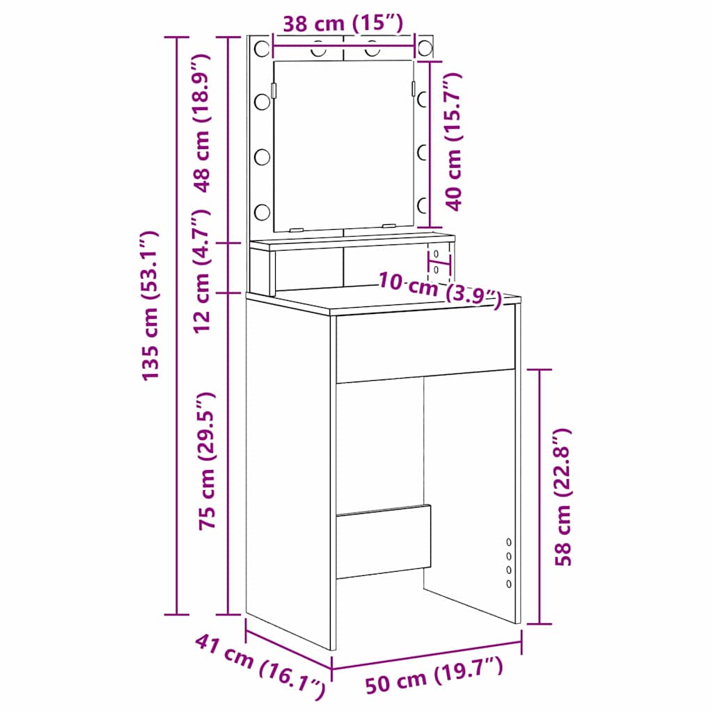 Dressing Table Concrete Grey 50 x 41 x 135 cm Engineered Wood