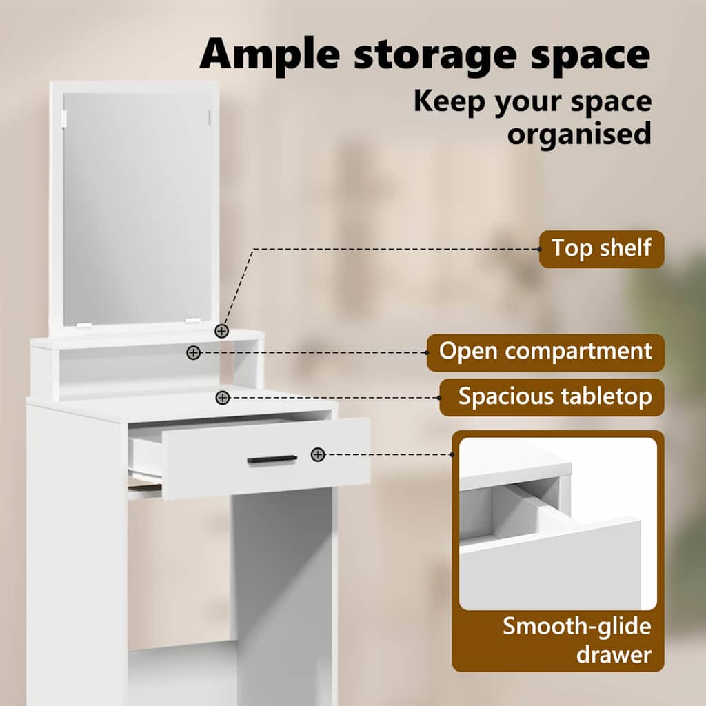 Dressing Table White 50 x 41 x 140 cm Engineered Wood