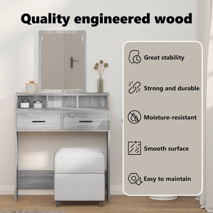 Dressing Table Grey Sonoma 79 x 41 x 140 cm Engineered Wood