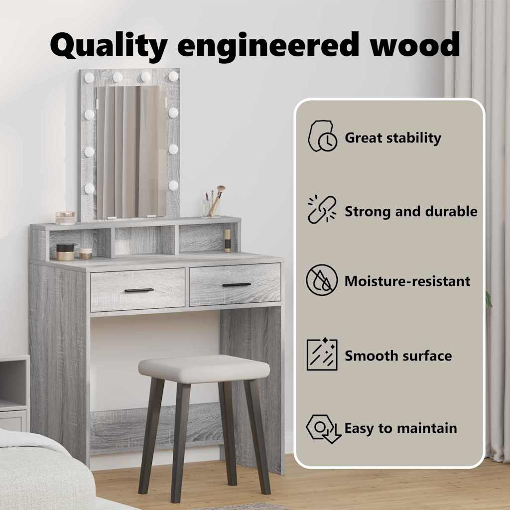 Dressing Table Grey 79 x 41 x 140 cm Engineered Wood