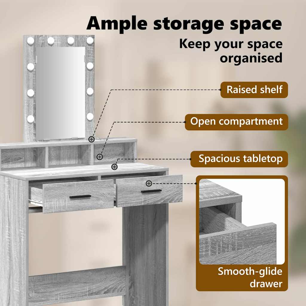 Dressing Table Grey 79 x 41 x 140 cm Engineered Wood