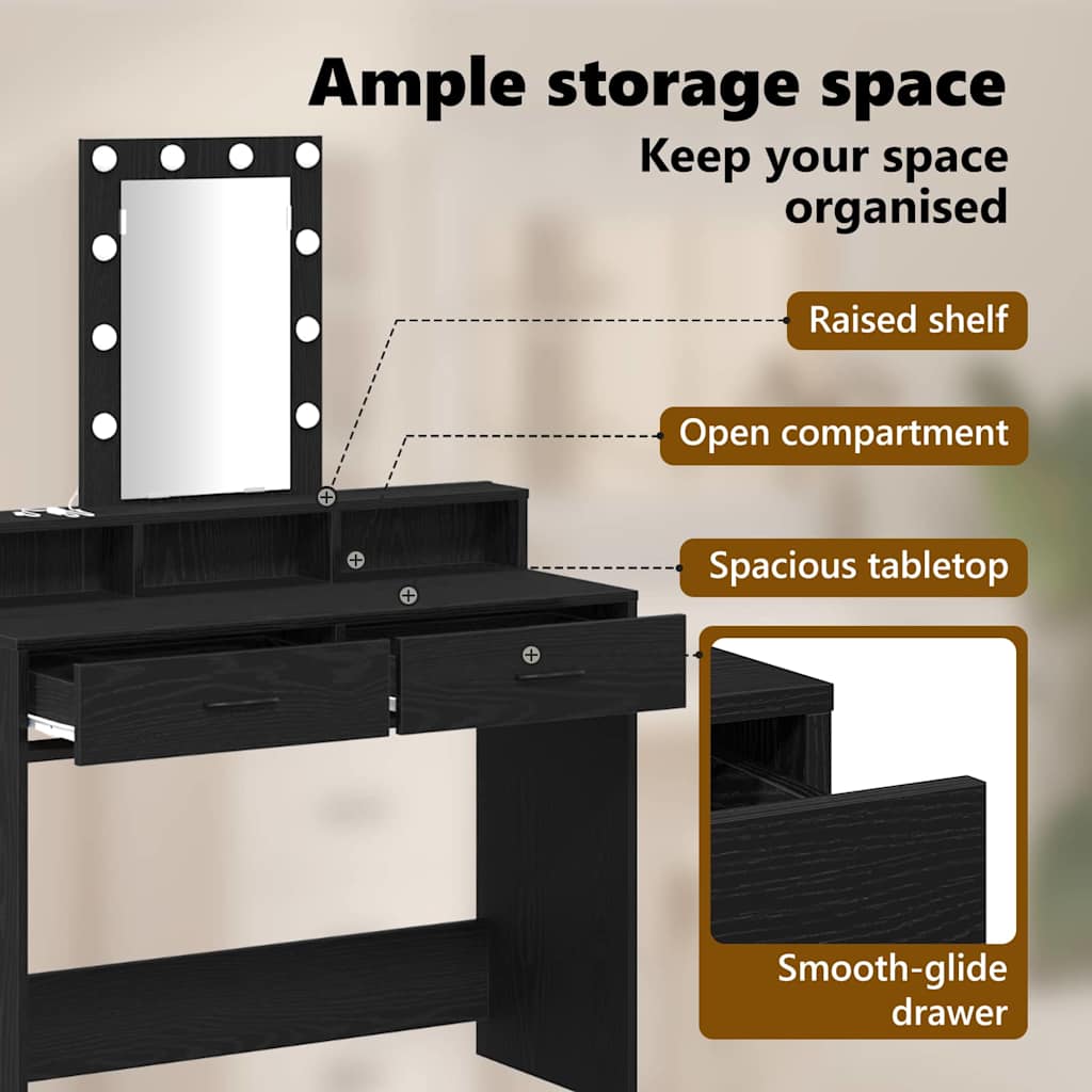 Dressing Table Black 100 x 41 x 140 cm Engineered Wood