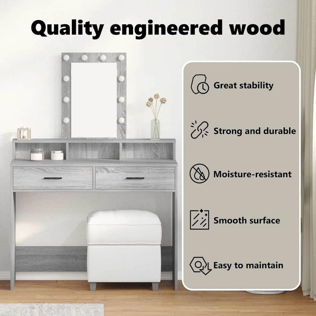 Dressing Table Grey 100 x 41 x 140 cm Engineered Wood