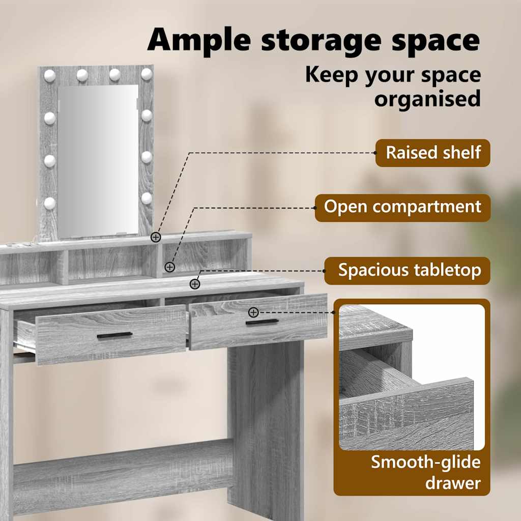 Dressing Table Grey 100 x 41 x 140 cm Engineered Wood