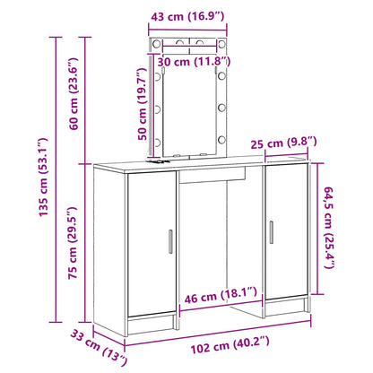 Dressing Table White 102 x 33 x 135 cm Engineered Wood