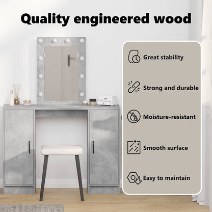Dressing Table Light Grey 102 x 33 x 135 cm Engineered Wood