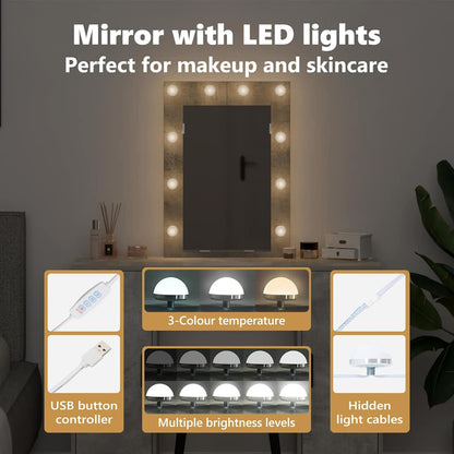 Dressing Table Light Grey 102 x 33 x 135 cm Engineered Wood