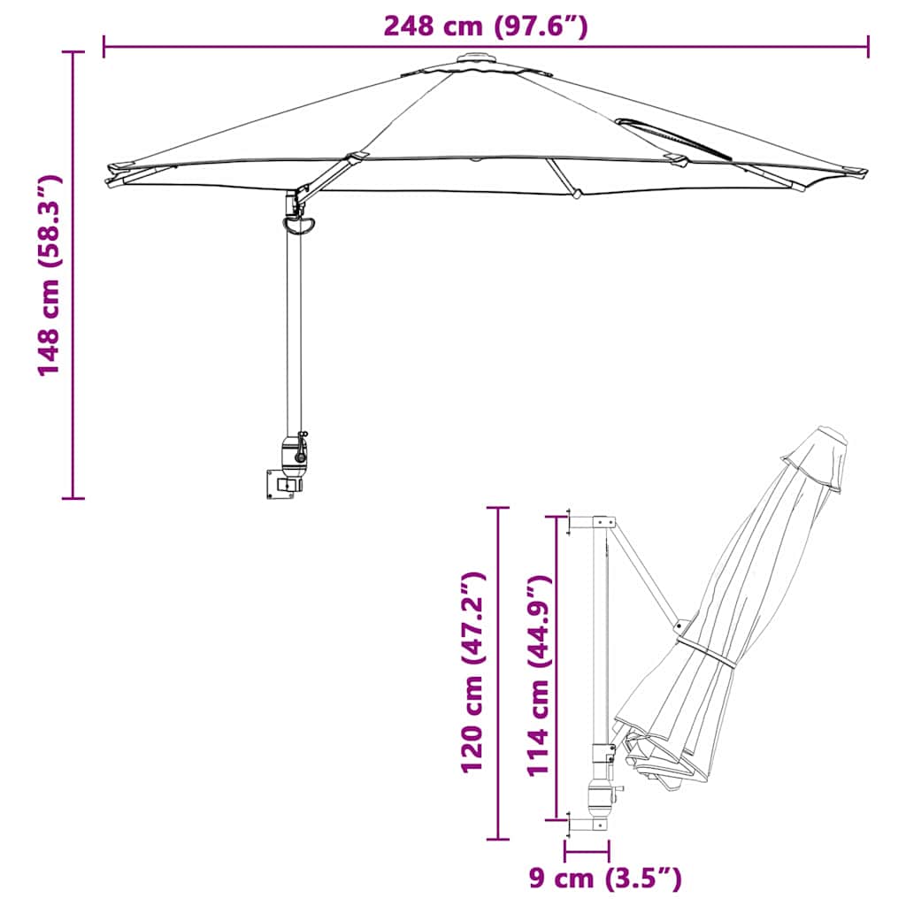 Garden Parasol Taupe 248 x 248 x 148 cm Polyester and Steel