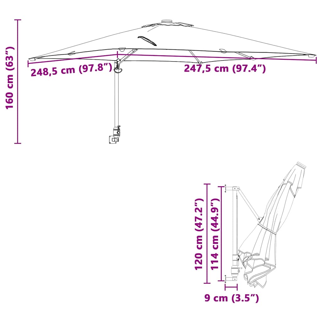 Garden Parasol Anthracite 248.5 x 247.5 x 160 cm