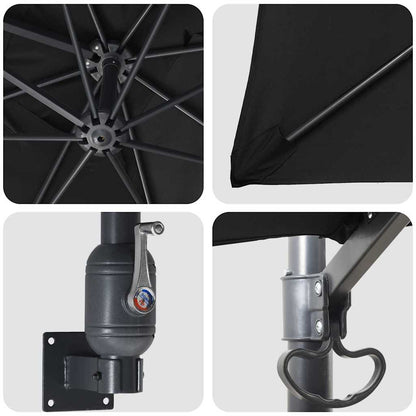 Garden Parasol Black 248.5 x 247.5 x 160 cm Polyester and Steel