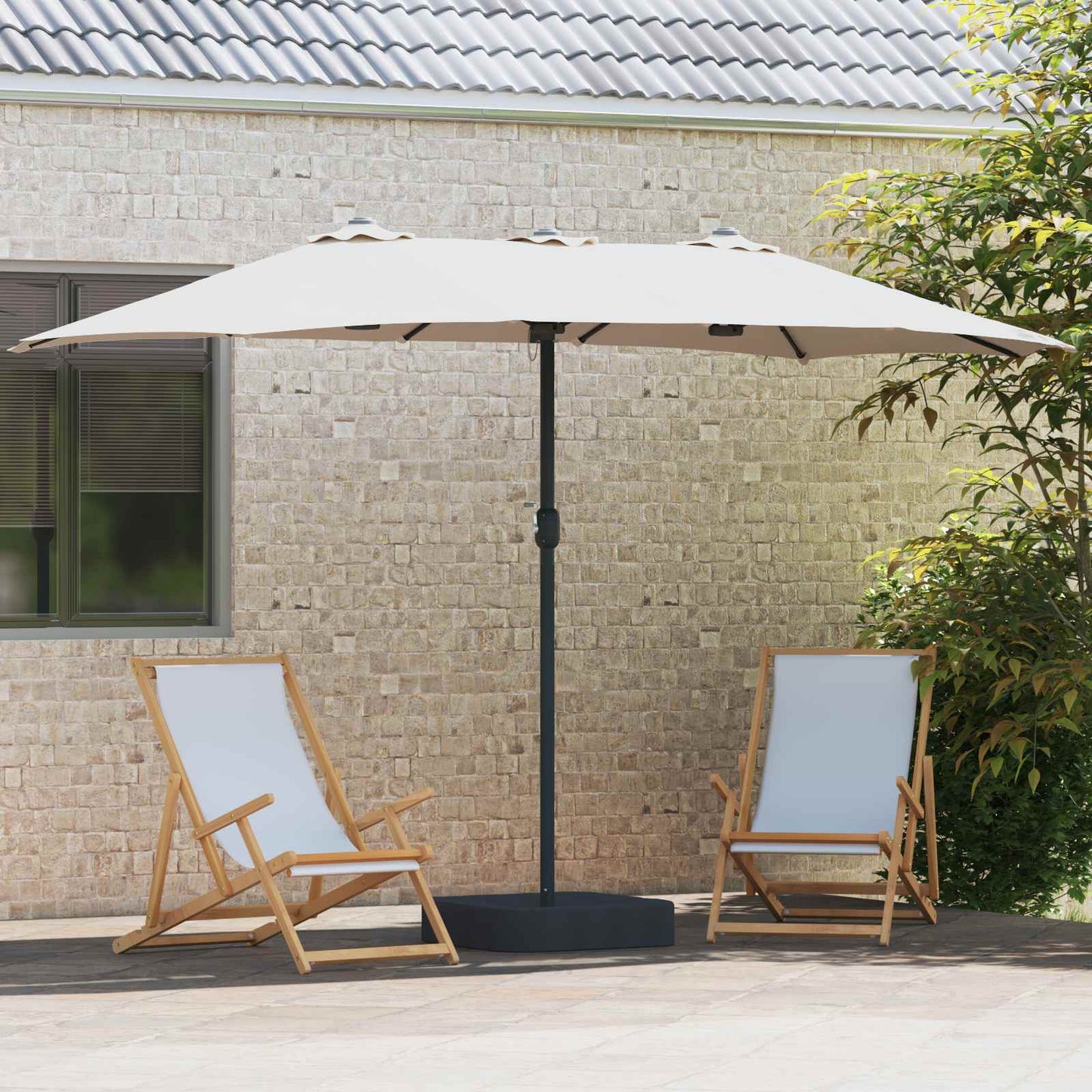 Garden Parasol Sand and Anthracite 385 x 209 x 244 cm Polyester