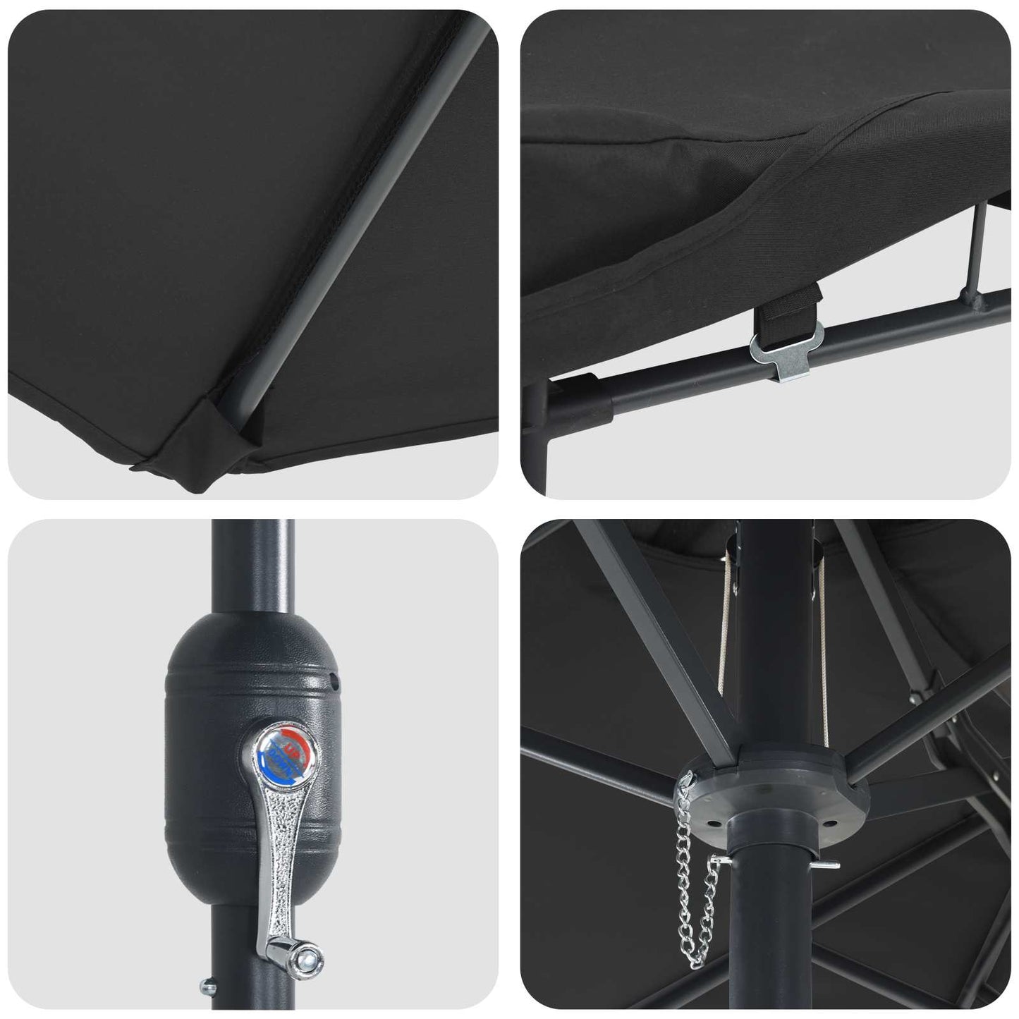 Garden Parasol Black 385 x 209 x 244 cm Polyester