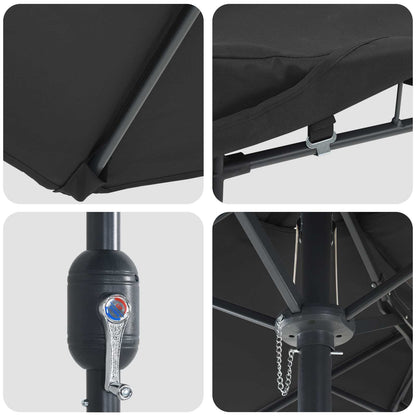 Garden Parasol Black 385 x 209 x 244 cm Polyester