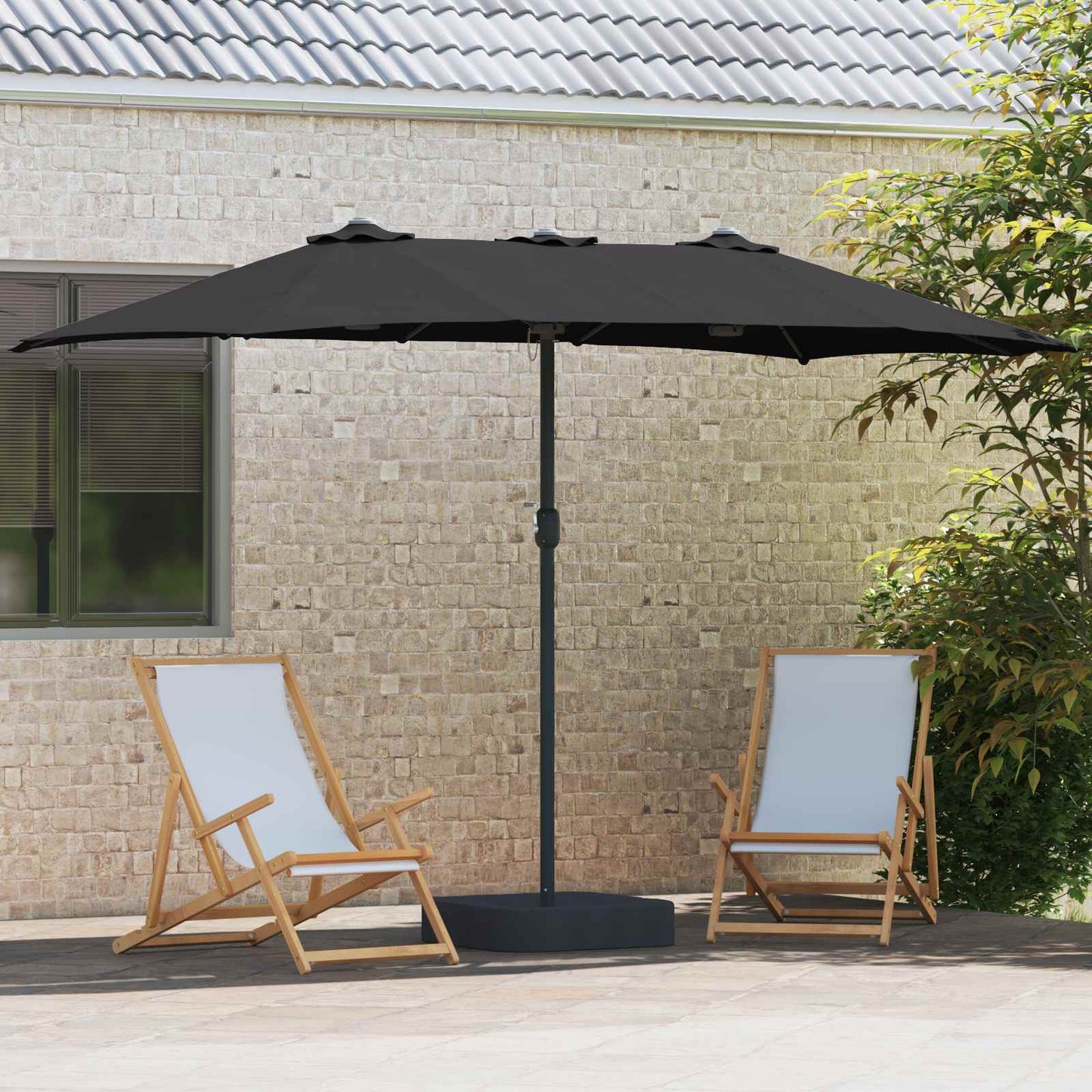 Garden Parasol Black 385 x 209 x 244 cm Polyester