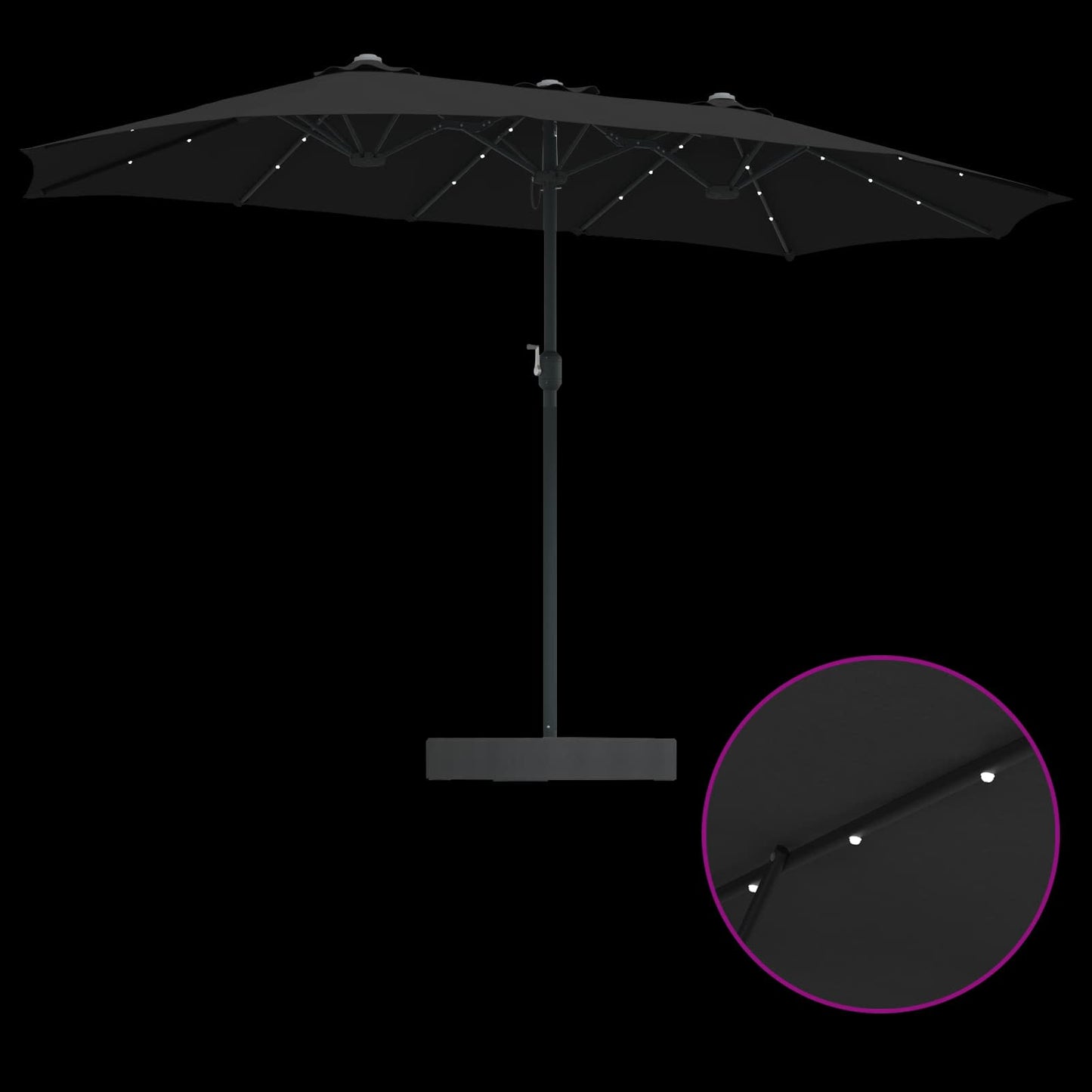 Garden Parasol Black 385 x 209 x 244 cm Polyester