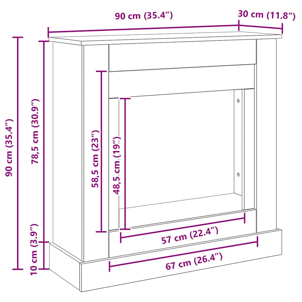Fireplace Surround Black Oak 90x30x90 cm Engineered Wood