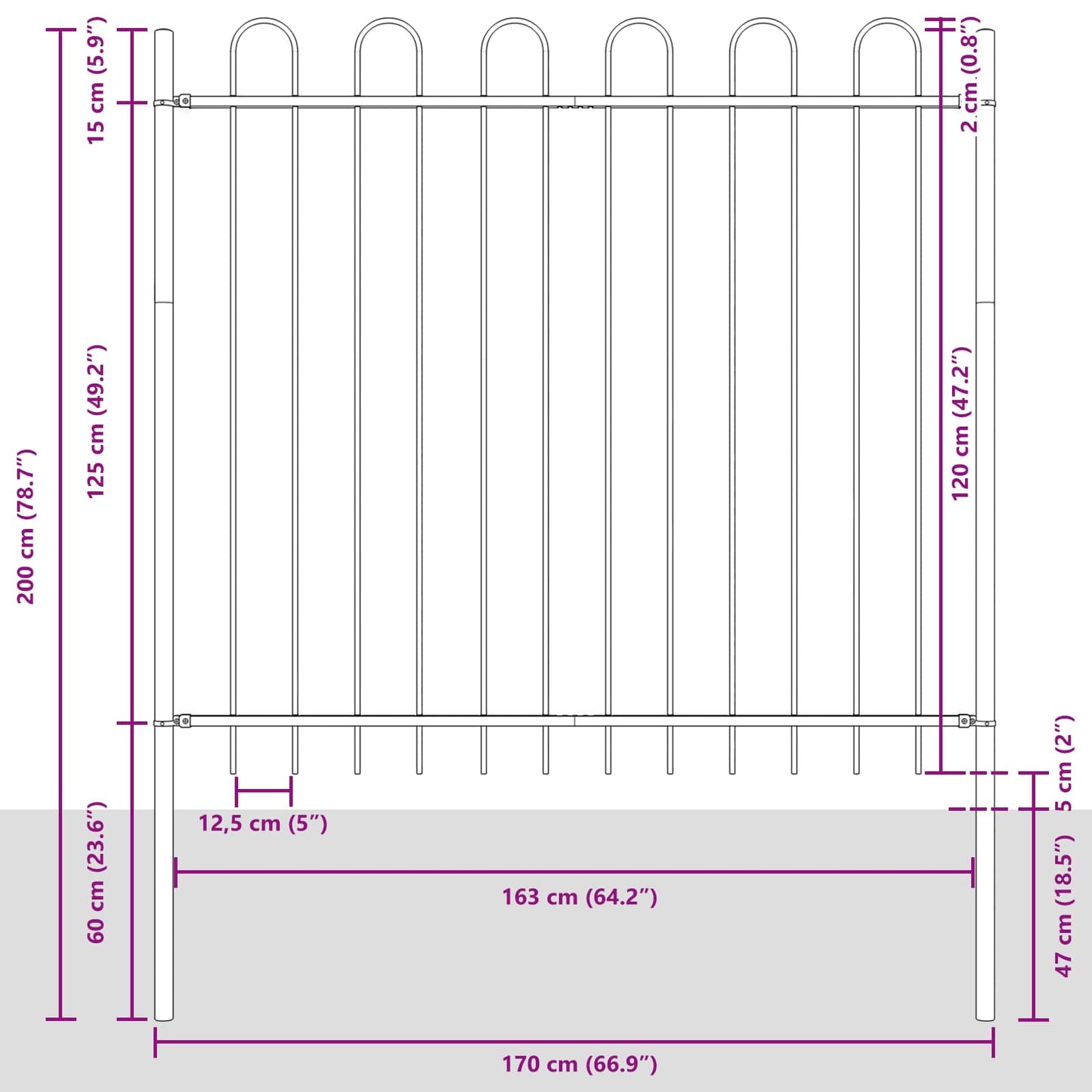 Garden Fence 4 pcs Grey 6.8 x 0.6 m Powder-coated Steel