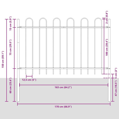 Garden Fence 4 pcs Grey 6.8 x 1 m Powder-coated Steel