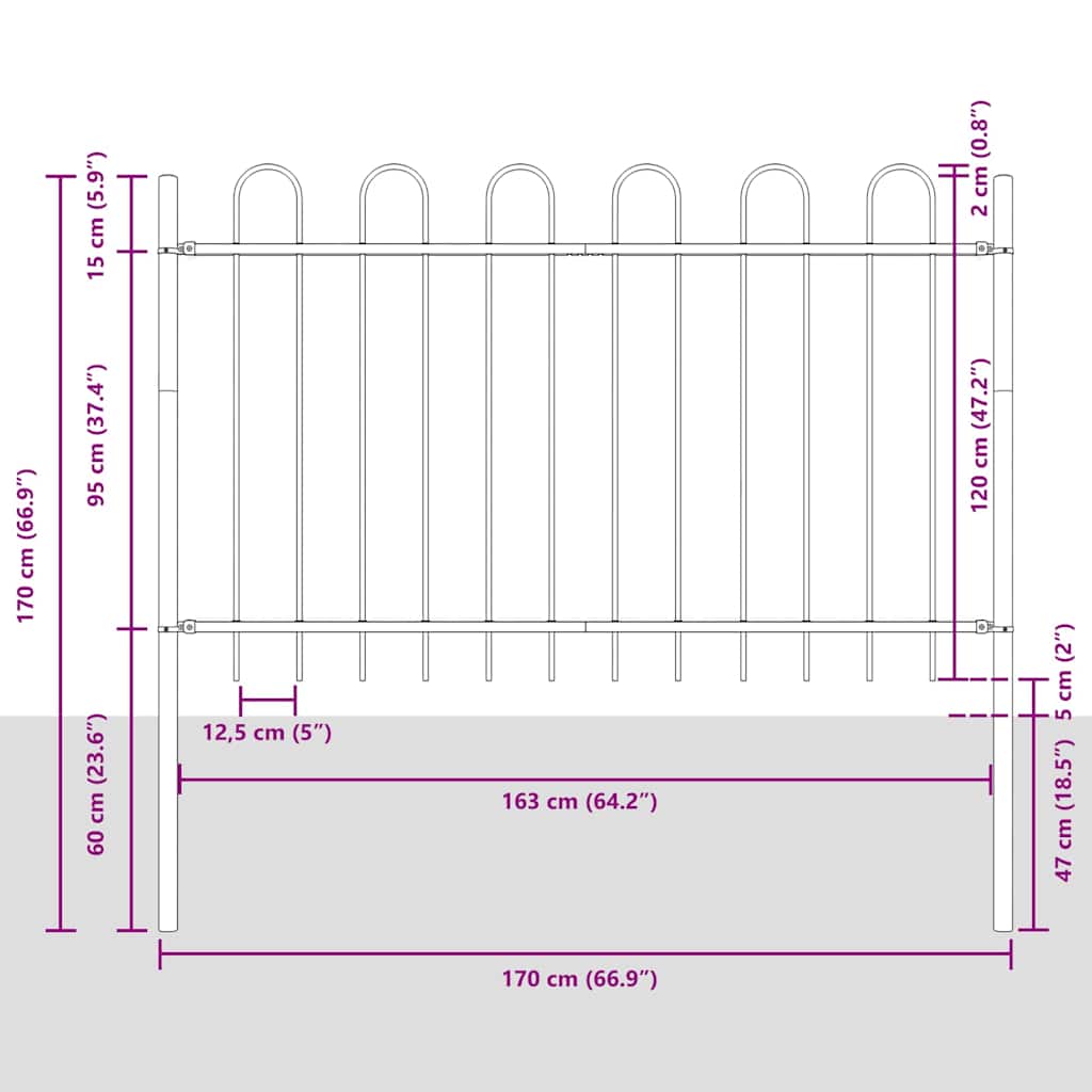 Garden Fence 5 pcs Grey 8.5 x 1.2 m Powder-coated Steel