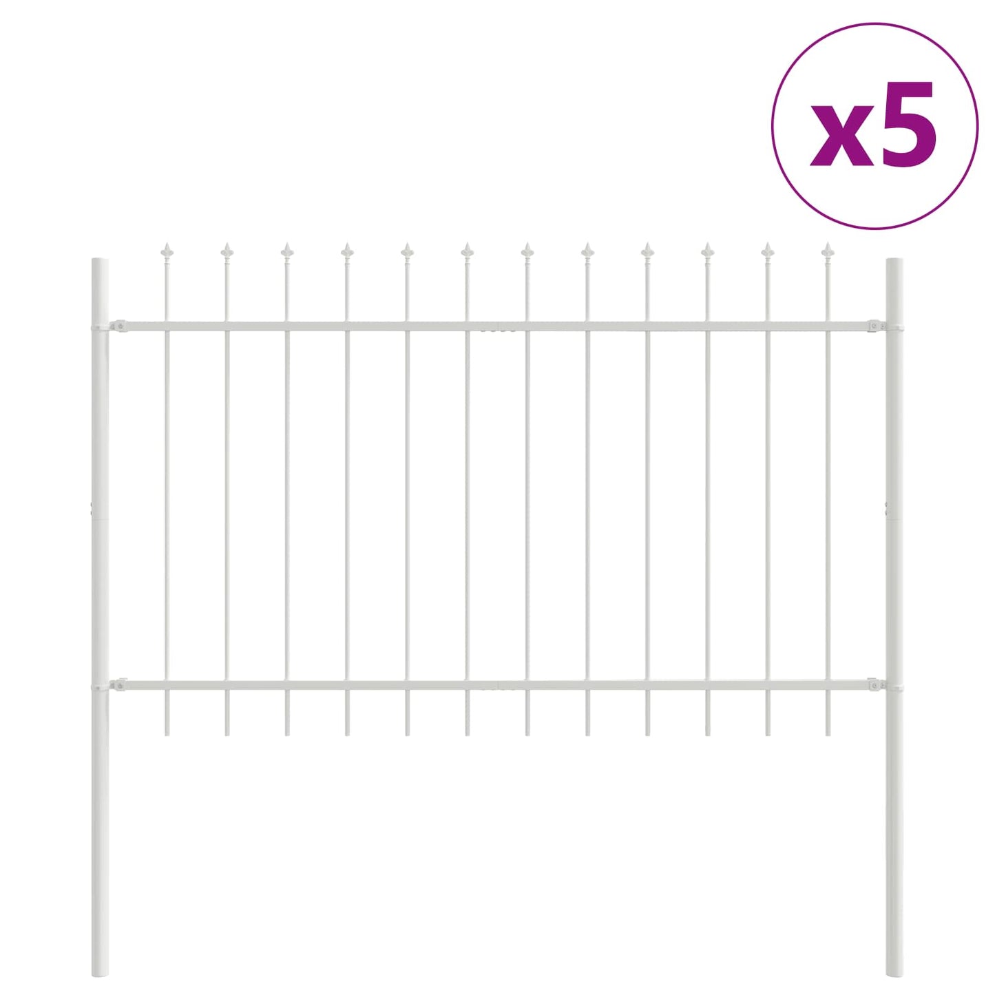 Garden Fence 5 pcs White 8.5 x 0.8 m Powder-coated Steel