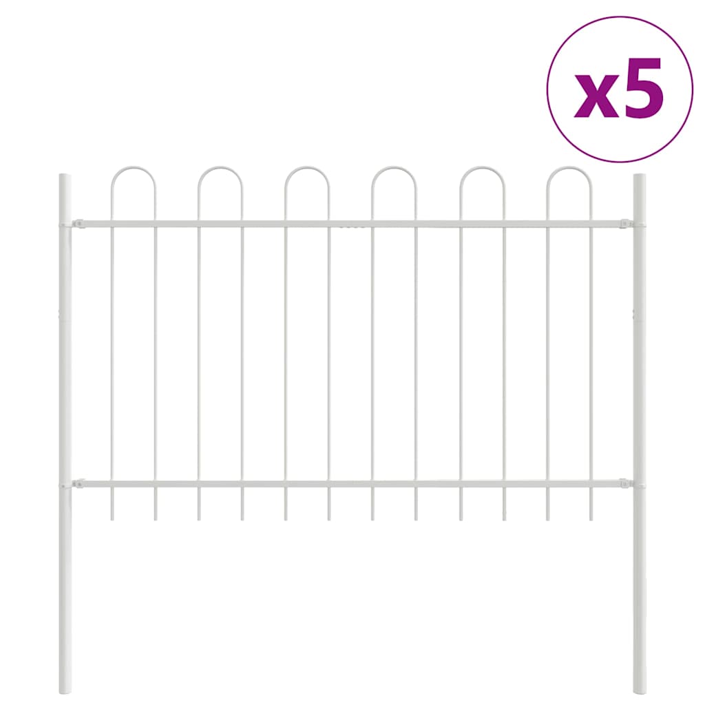 Garden Fence 5 pcs White 8.5 x 1 m Powder-coated Steel