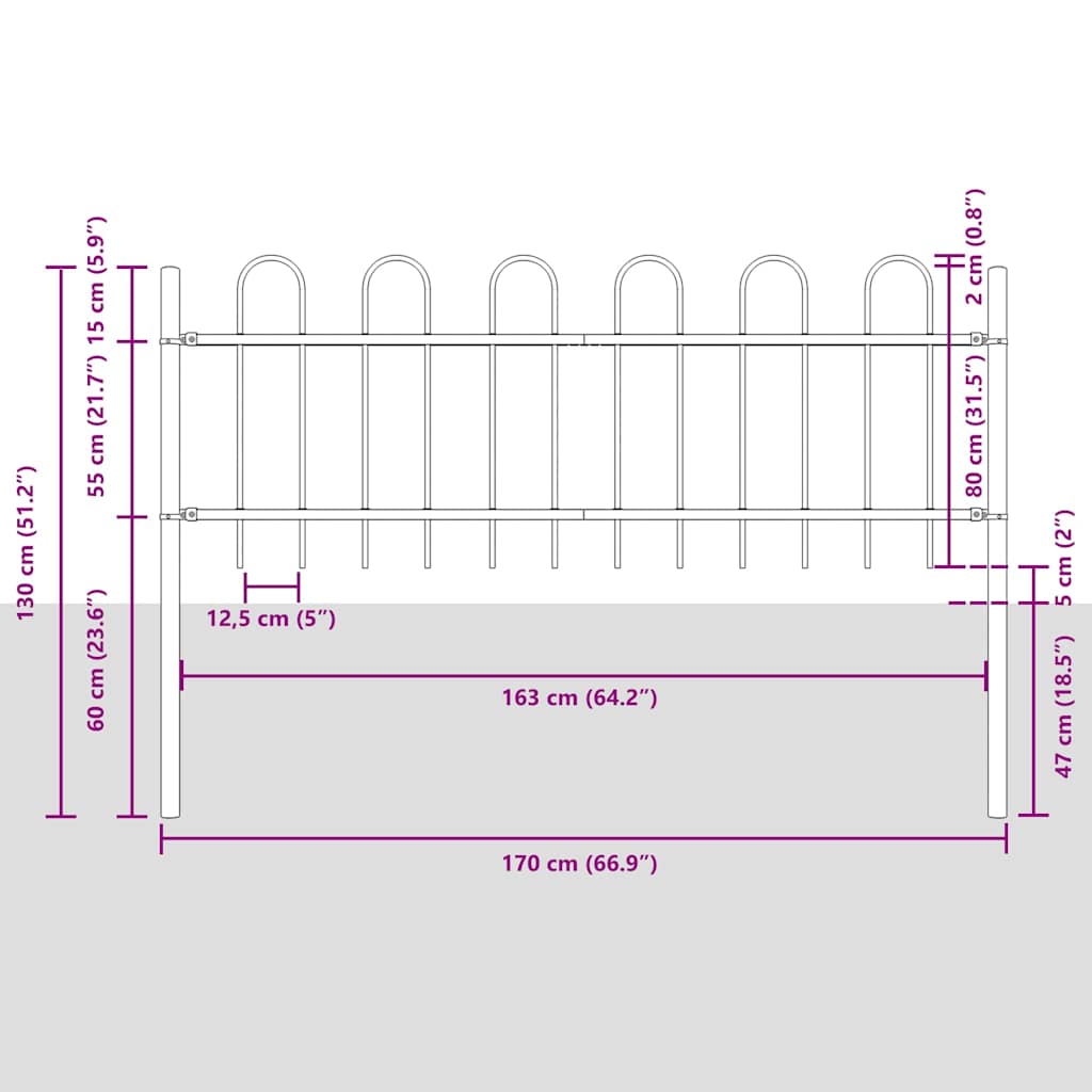Garden Fence BOXTEL 7 pcs 11.9 x 0.8 m Powder-coated Steel Grey