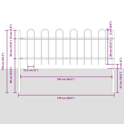 Garden Fence 9 pcs Grey 15.3 x 0.6 m Powder-coated Steel