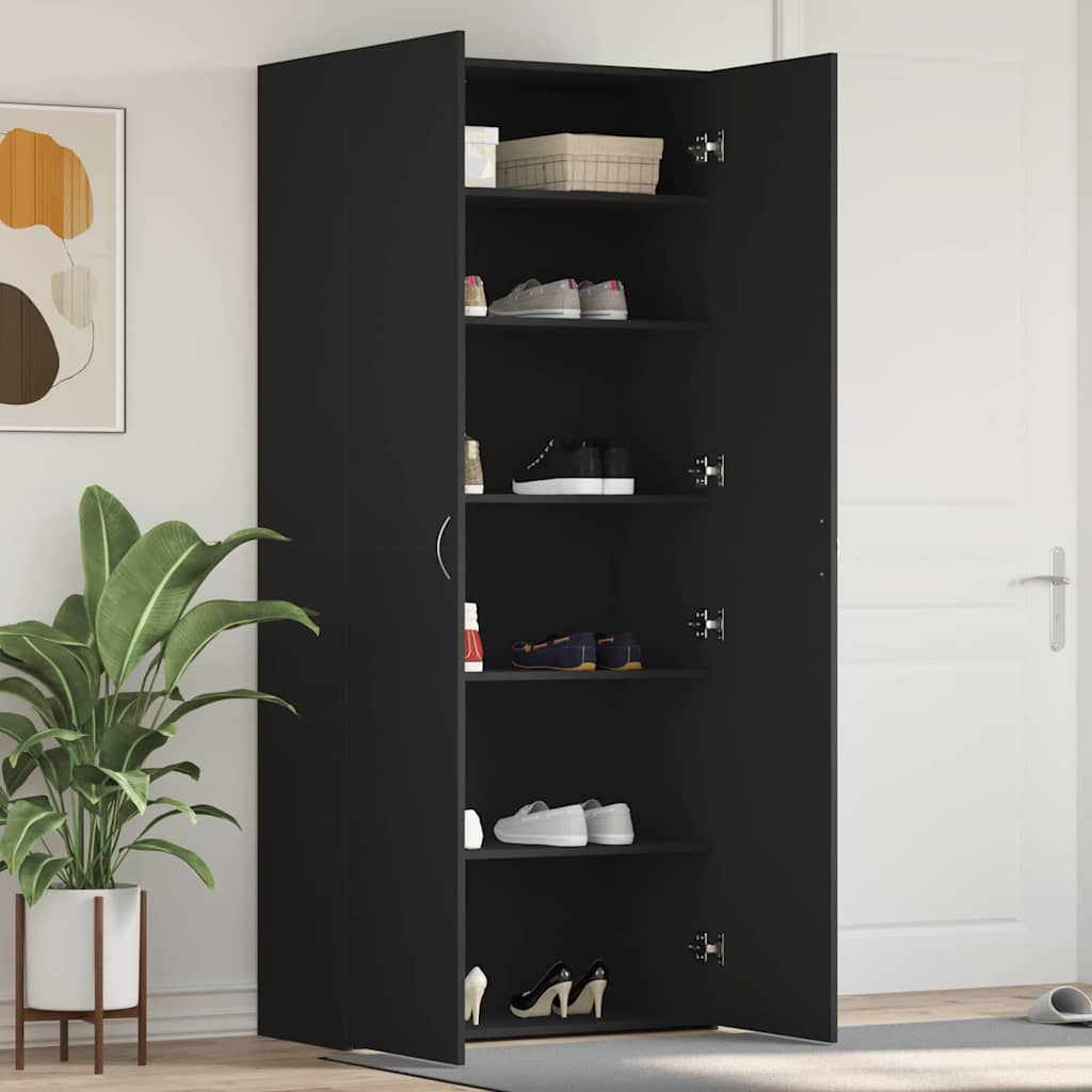 Shoe Cabinet 80 x 35.5 x 180 cm Engineered Wood Black