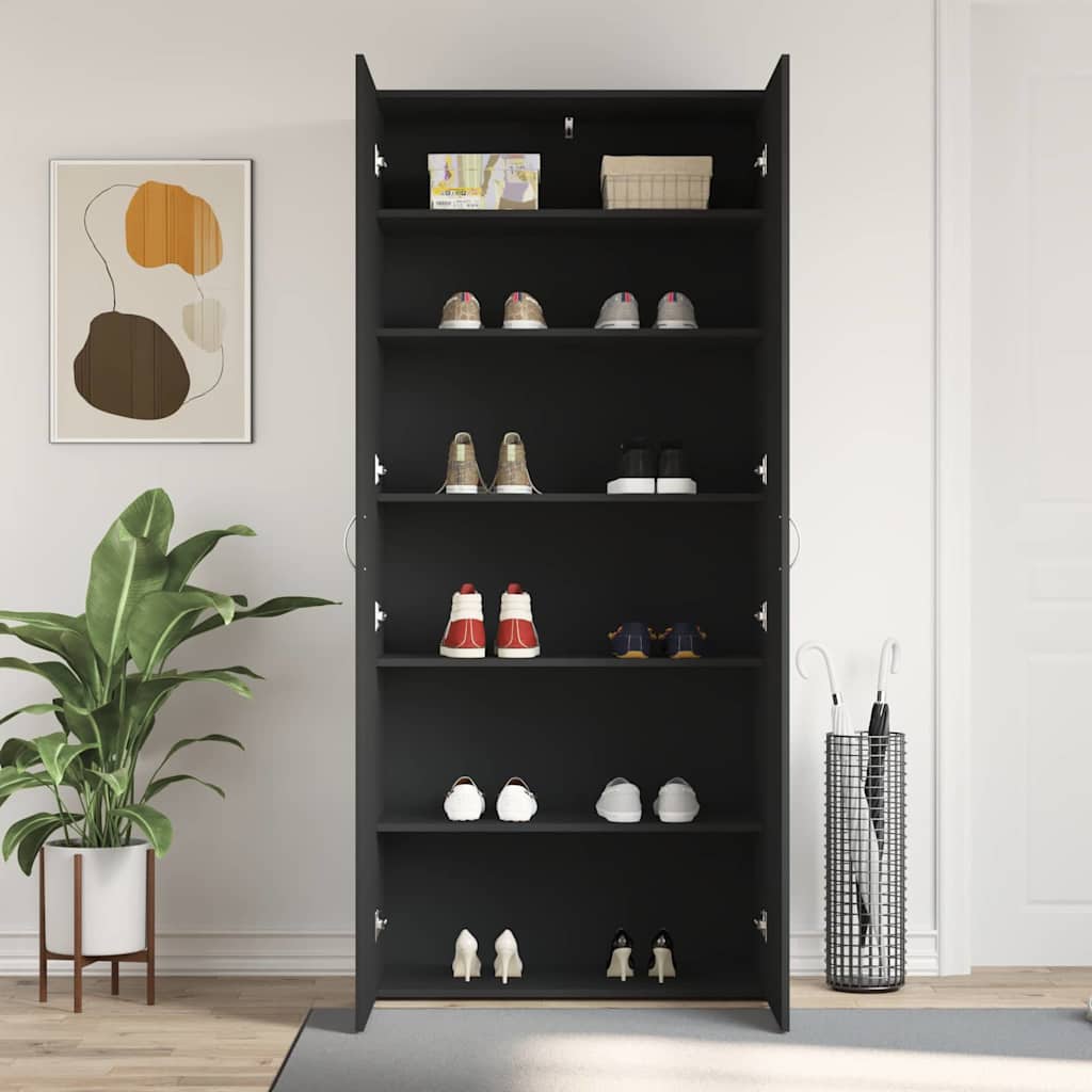 Shoe Cabinet 80 x 35.5 x 180 cm Engineered Wood Black