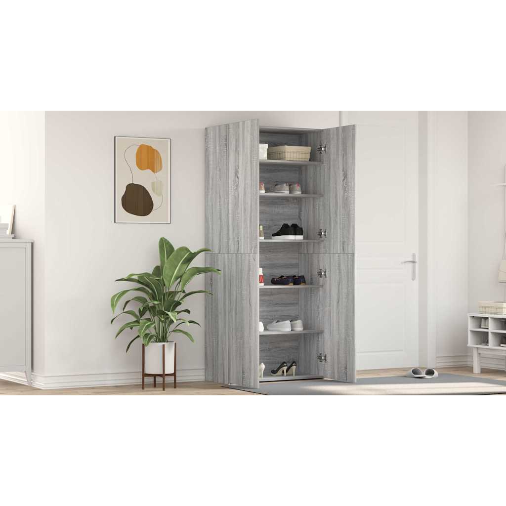 Shoe Cabinet with Shelf Grey 80 x 35.5 x 180 cm Engineered wood