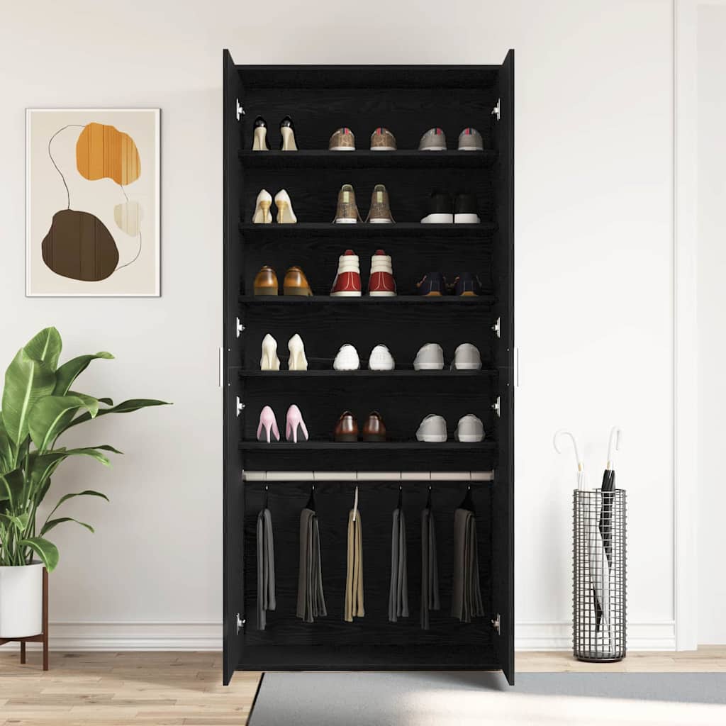 Shoe Cabinet Black Oak 80 x 39 x 178 cm Engineered Wood
