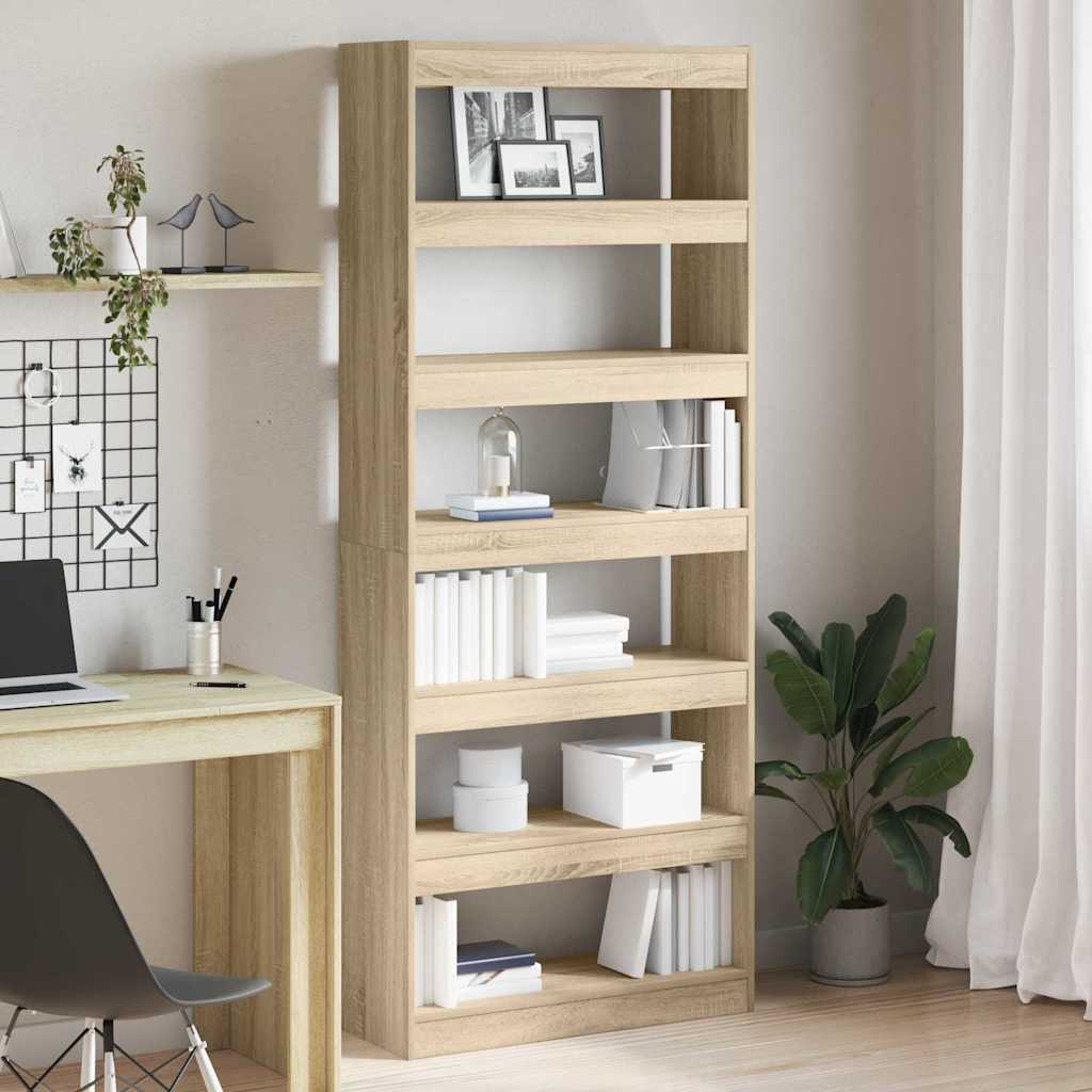 Book Cabinet 6-Tier 80 x 30 x 198 cm Engineered Wood Sonoma Oak