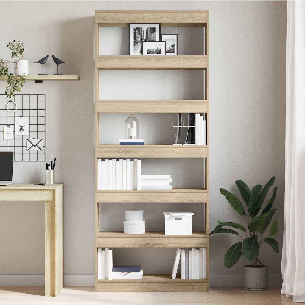 Book Cabinet 6-Tier 80 x 30 x 198 cm Engineered Wood Sonoma Oak