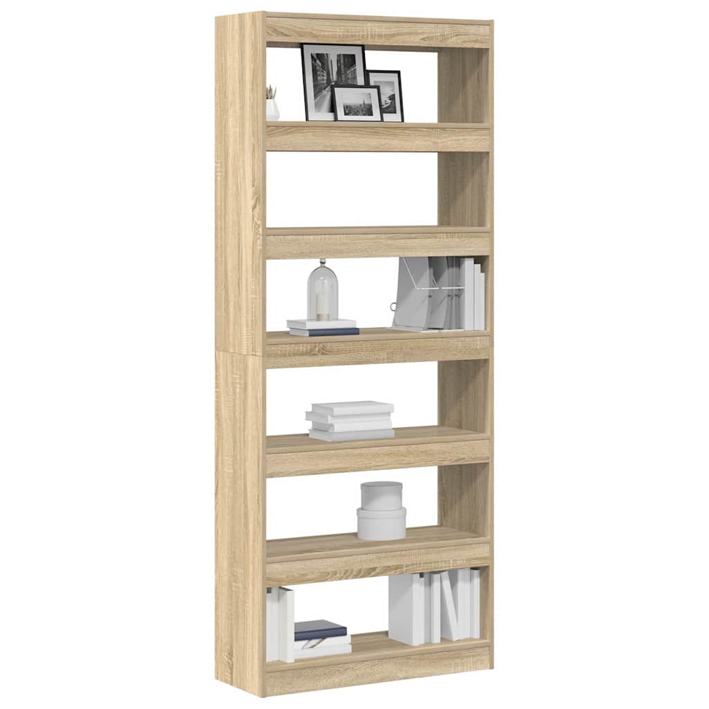 Book Cabinet 6-Tier 80 x 30 x 198 cm Engineered Wood Sonoma Oak
