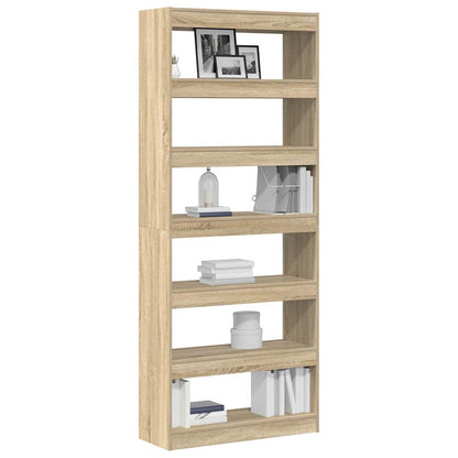 Book Cabinet 6-Tier 80 x 30 x 198 cm Engineered Wood Sonoma Oak