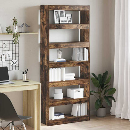 Book Cabinet 6-Tier 80 x 30 x 198 cm Engineered Wood Smoked Oak