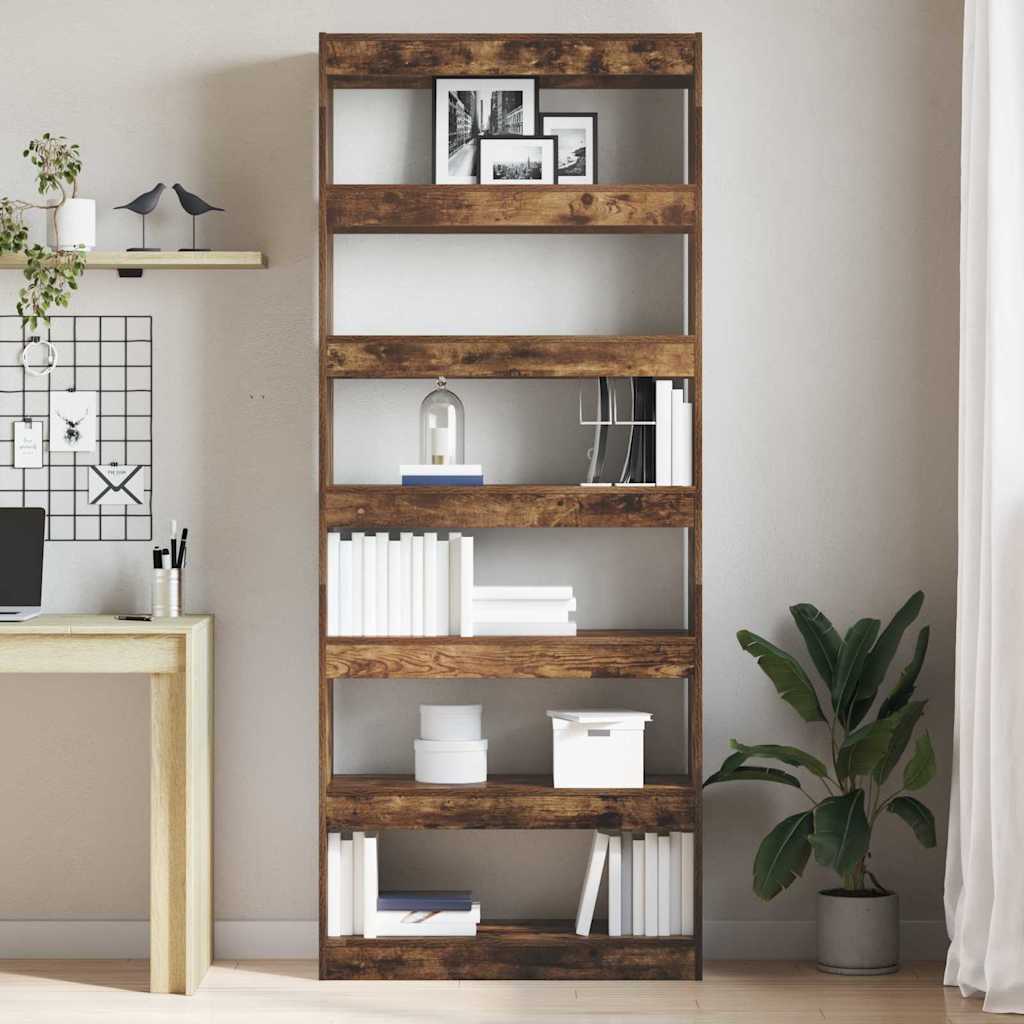 Book Cabinet 6-Tier 80 x 30 x 198 cm Engineered Wood Smoked Oak