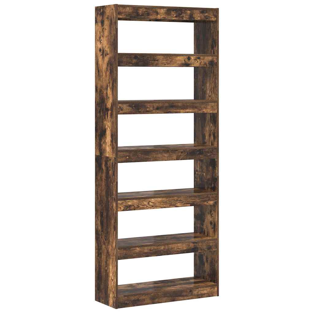 Book Cabinet 6-Tier 80 x 30 x 198 cm Engineered Wood Smoked Oak