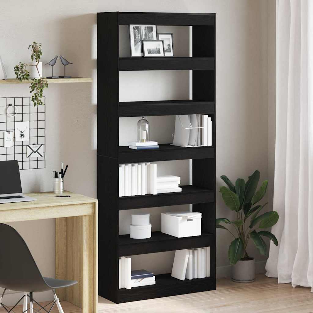 Book Cabinet 6-Tier 80 x 30 x 198 cm Engineered Wood Black Oak