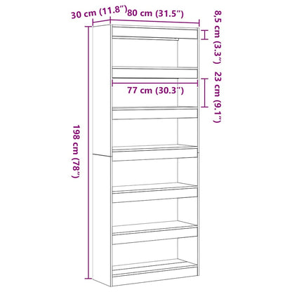 Book Cabinet 6-Tier 80 x 30 x 198 cm Engineered Wood Black Oak