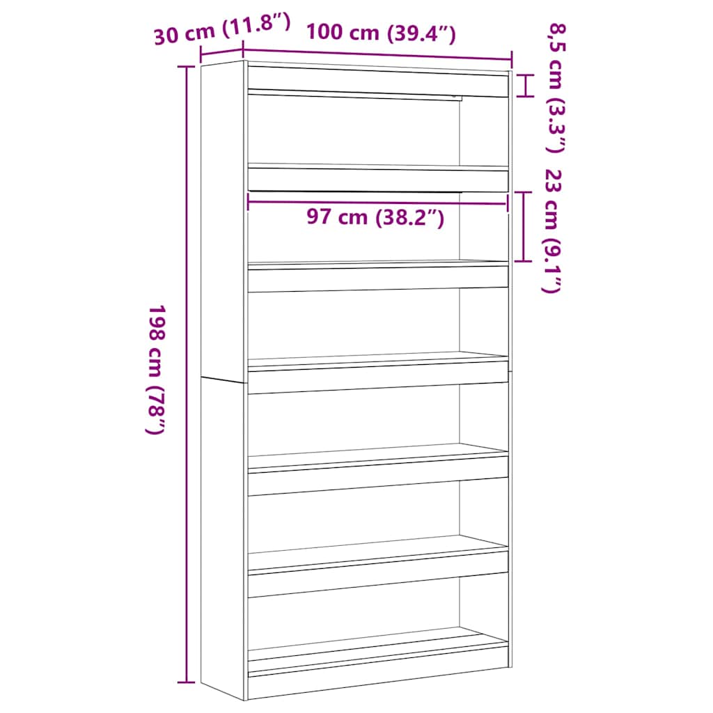 Book Cabinet 6-Tier 100 x 30 x 198 cm Engineered Wood