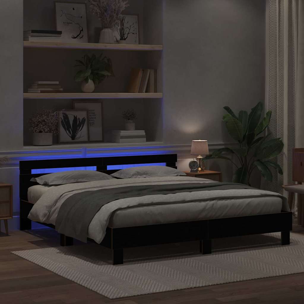 Bed Frame with Headboard Black Oak 180 x 200 cm Engineered Wood