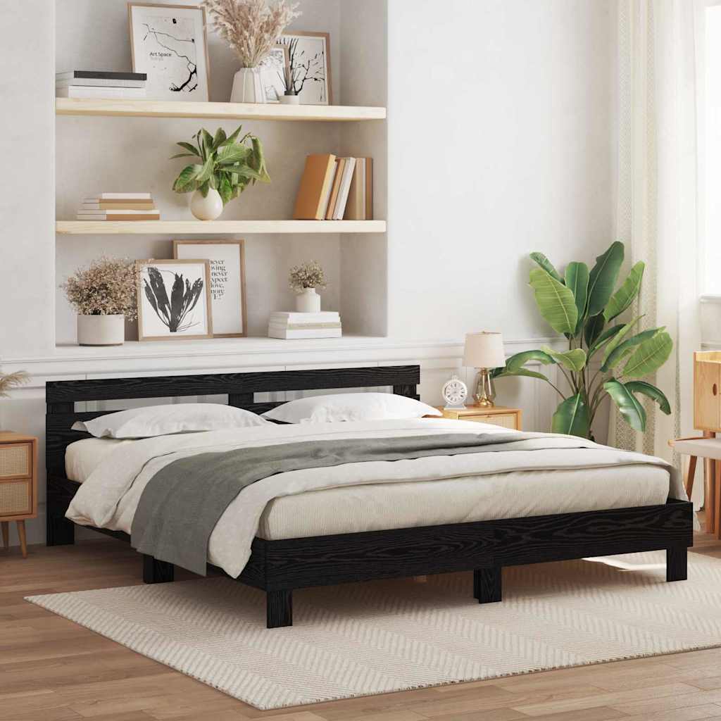 Bed Frame with Headboard Black Oak 180 x 200 cm Engineered Wood