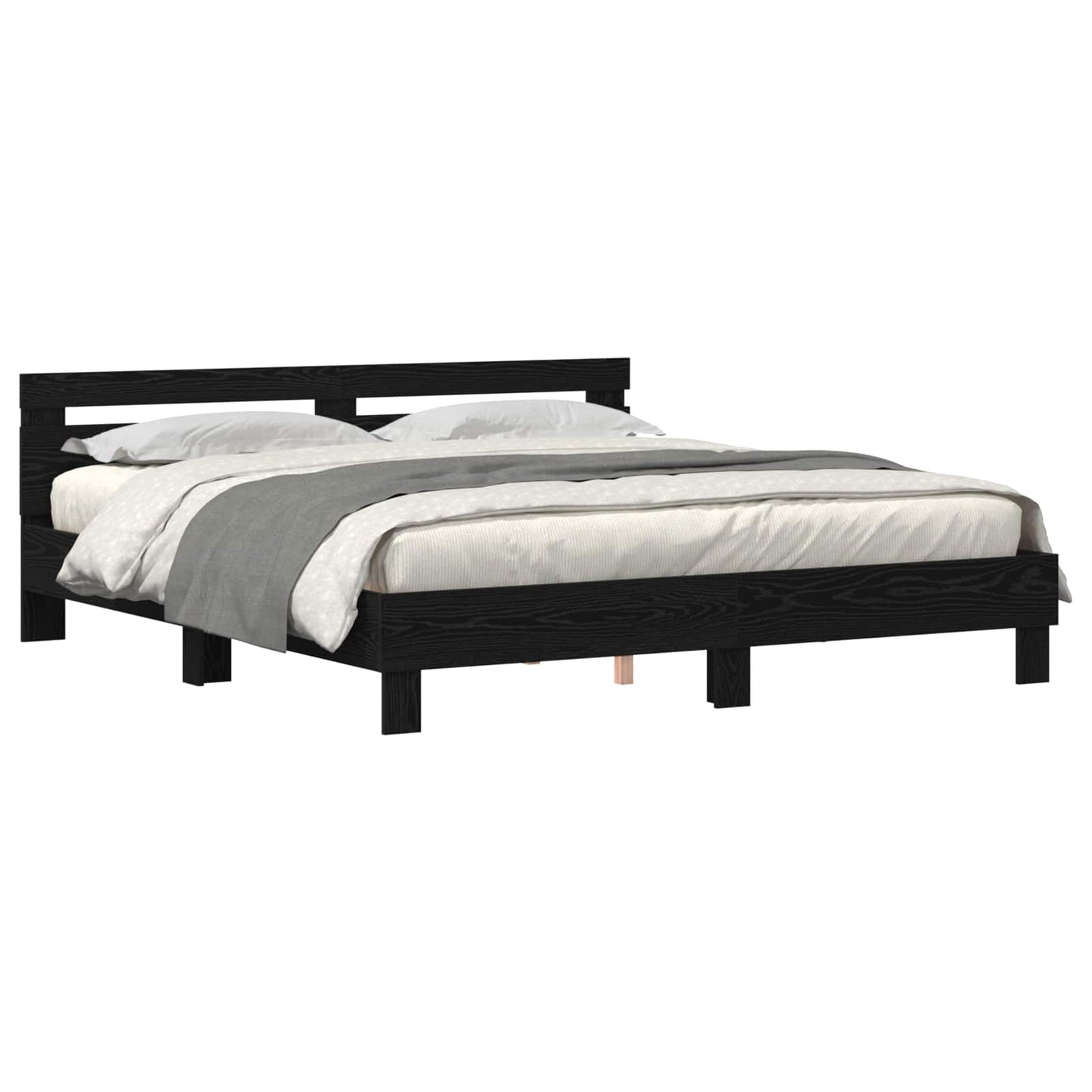 Bed Frame with Headboard Black Oak 180 x 200 cm Engineered Wood